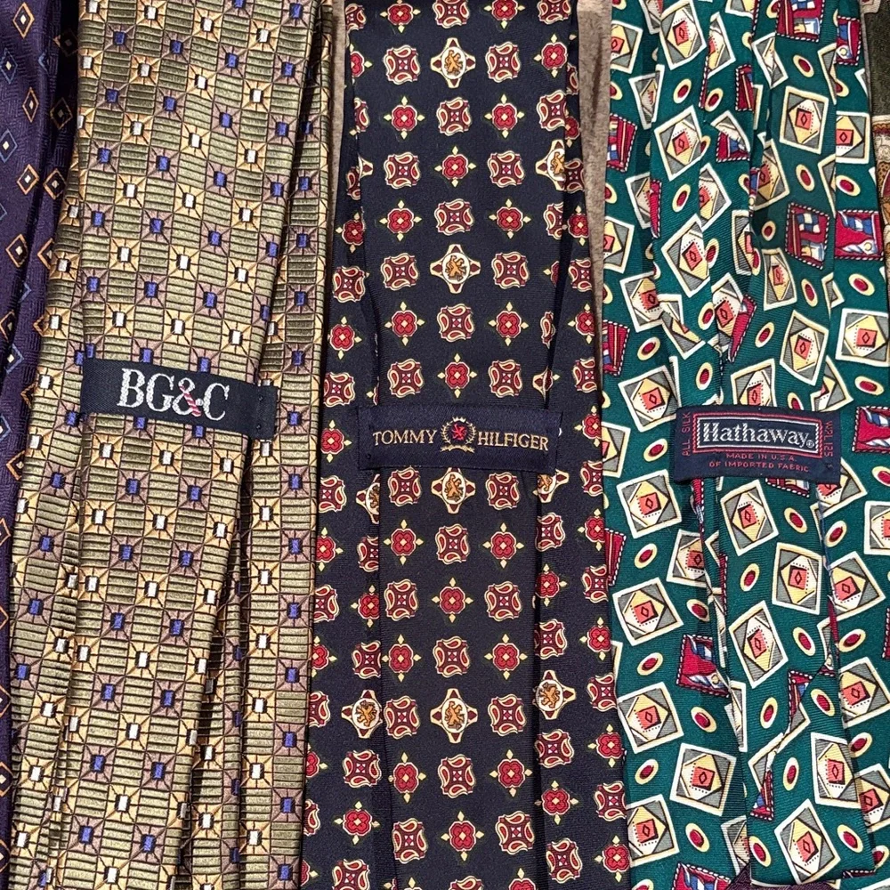 Tommy Hilfiger Men's Patterned Silk Tie Set — Blue, Purple, Green, Gray, Teal